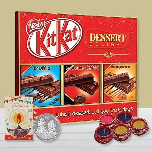 Nestle KitKat Dessert Delight with Diya n Cards, Free Silver Coin