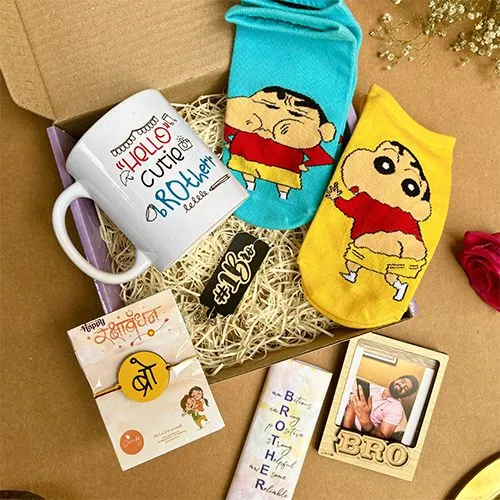Quirky Shinchan Socks N Personalized Rakhi Gift Set