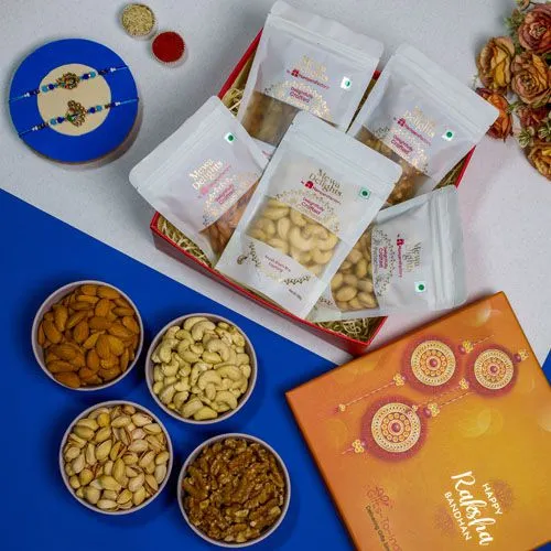 Trendy Kundan Rakhi Hamper with Nuts Combo