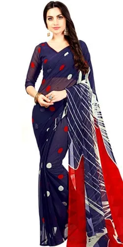 Light Blue & Cobalt Blue Polka Dot Cotton Saree