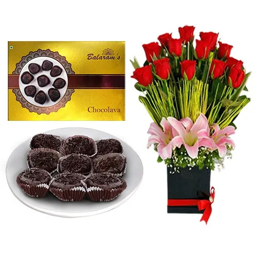 Delicious Chocolava from Balaram Mullick with Designer Flower Arrangement