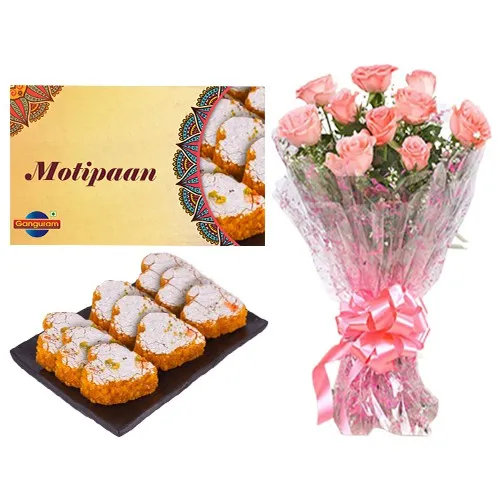 Amazing Motipaan from Ganguram with Pink Rose Bouquet