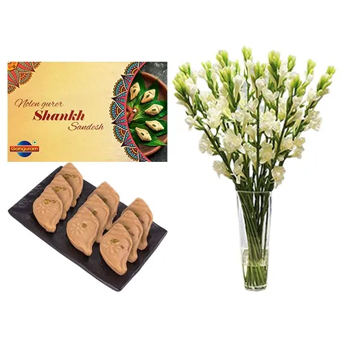 Heavenly Nolen Gurer Shankh Sandesh from Ganguram N Rajnigandha Stems Combo