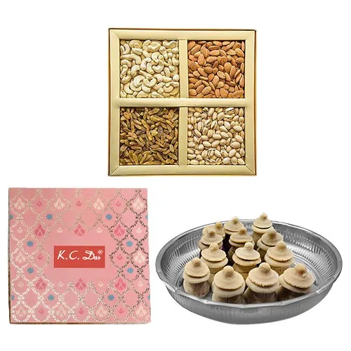 Wholesome Pair of Amrita Kumbha from K.C.Das with Assorted Dry Fruits