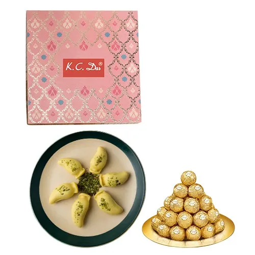 Wholesome Pair of Aam Bhora Sondesh from K.C.Das with Ferrero Rocher