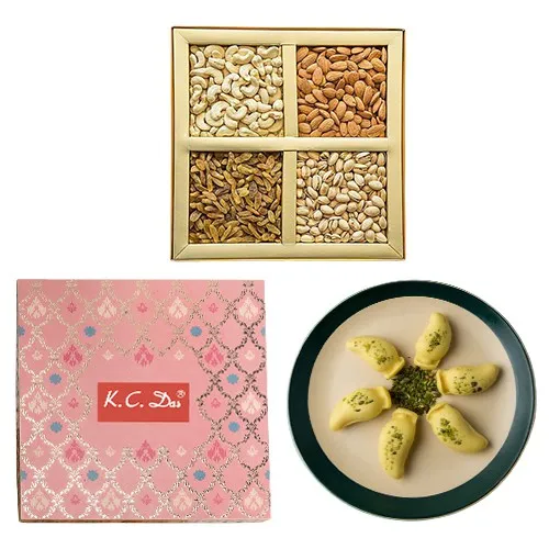 Yummy Aam Bhora Sondesh from K.C.Das N Assorted Dry Fruits Combo