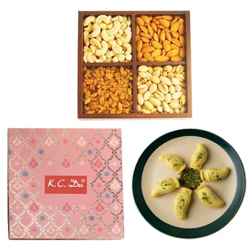 Blissful Pair of Aam Bhora Sondesh from K.C.Das with Mixed Dry Fruits