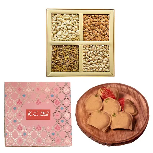 Wholesome Pair of Nolen Gurer Jalbhora from K.C.Das N Assorted Dry Fruits