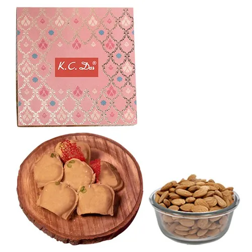 Tasty Nolen Gurer Jalbhora from K.C.Das with Crunchy Almonds