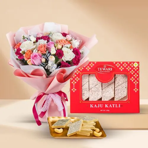 Colorful Roses with Indulgent Kaju Barfi