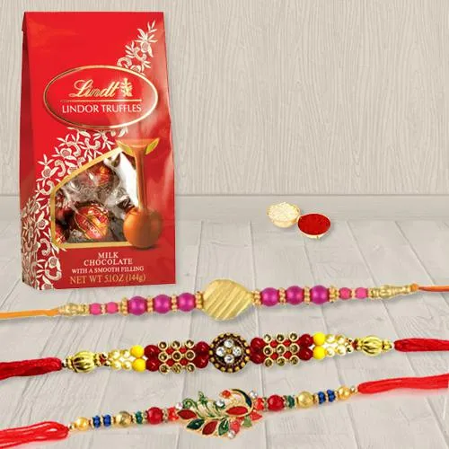 Attractive Set of 3 Rakhis with Lindt Chocolates