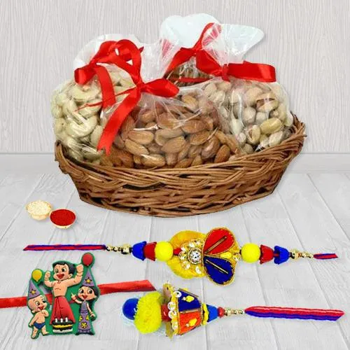 Charming Family Set Rakhi with Assorted Dry Fruits Basket